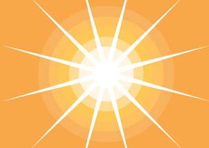 Quelle: Licht © Cornelia Steinfeld aus Trauer in Formen und Farben.jpg Strahlenförmige weiße Lichtquelle vor orangefarbenem Hintergrund