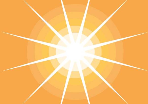 Strahlenförmige weiße Lichtquelle vor orangefarbenem Hintergrund