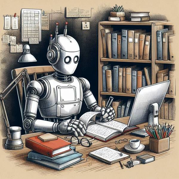 Quelle: KI generiert Bild Roboter Archiv am Schreibtisch