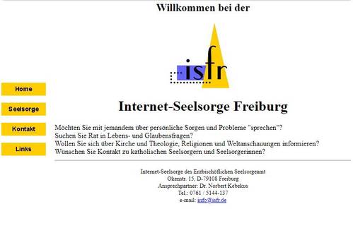 Screenshot der Website zur Internetseelsorge Freiburg vom 17-04-2000
