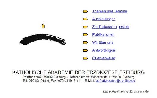 Screenshot der Website der Katholischen Akademie Freiburg vom 25-01-1998